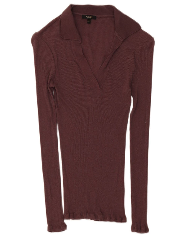 Massimo Dutti Polo à manches longues pour femme UK 8 Small Bordeaux