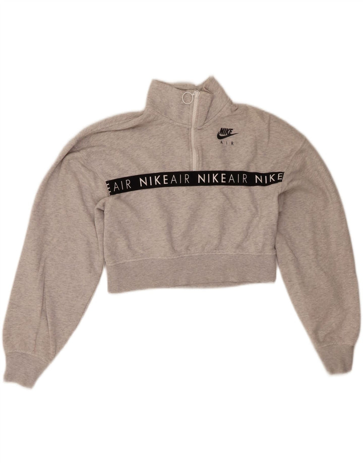 Nike Womens Graphic Crop Sweatshirt Jumper UK 6 XS Gris Coton