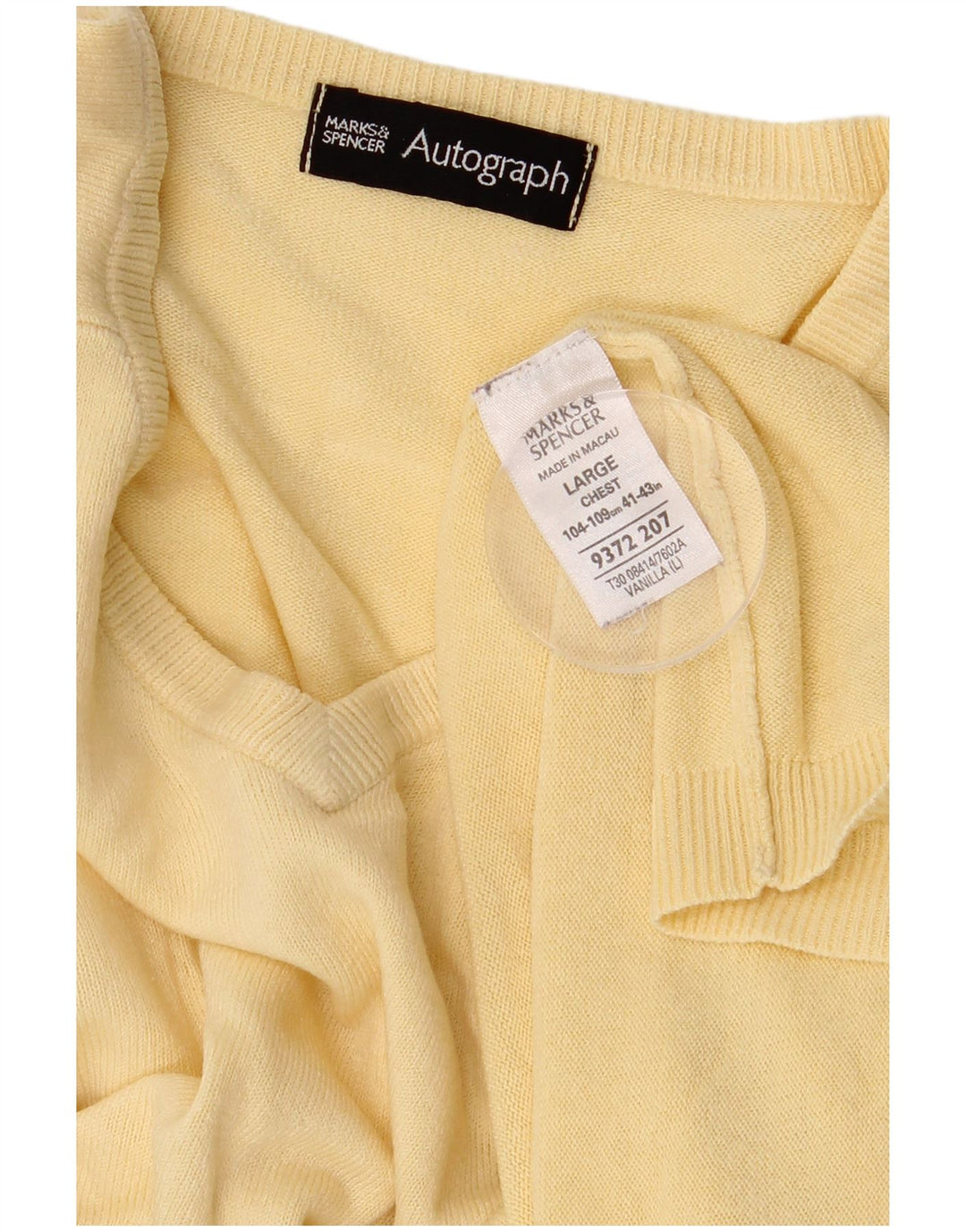 Marks & Spencer Pull autographe à col en V pour homme, grand, jaune, acrylique