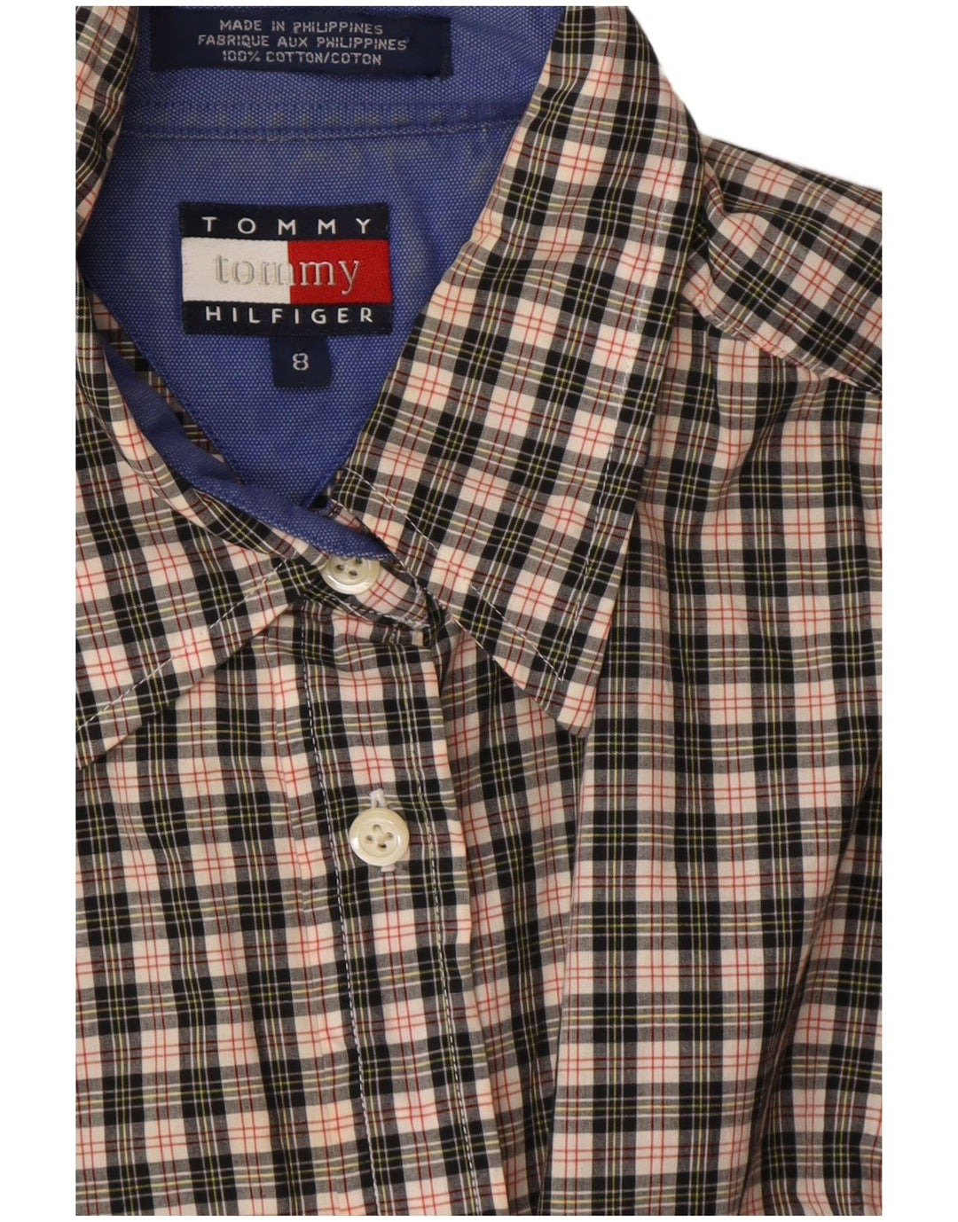 TOMMY HILFIGER Chemise Femme US 8 Coton à Carreaux Gris Moyen
