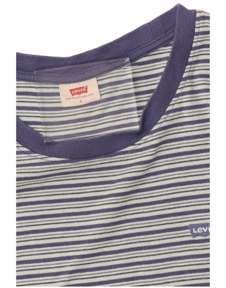 LEVI'S T-Shirt Femme UK 14 Large Bleu Rayé