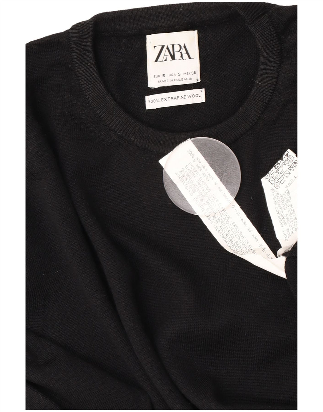 Zara Pull ras du cou pour homme en laine noire Taille S