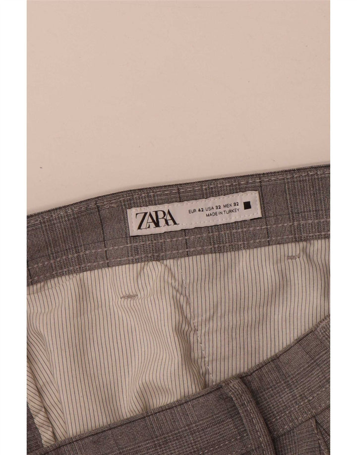 Zara Pantalon Chino Slim Homme EU 42 Large W32 L30 Gris Carreaux Polyester