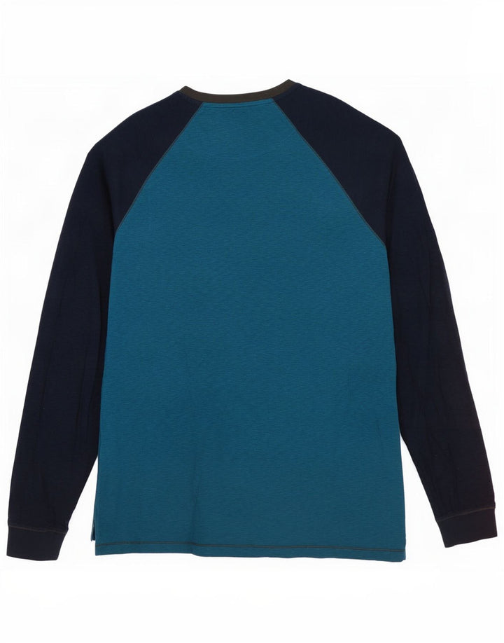 White Stuff Haut à manches longues pour hommes en coton color block bleu moyen