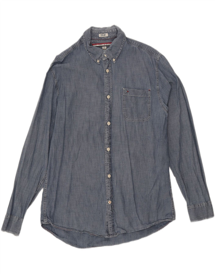TOMMY HILFIGER Mens Custom Fit Shirt Large Blue Cotton Vintage Tommy Hilfiger and Second-Hand Tommy Hilfiger from Messina Hembry 