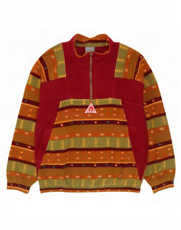 vintage Mens Zip Neck Fleece Jumper XL Multicolore Géométrique