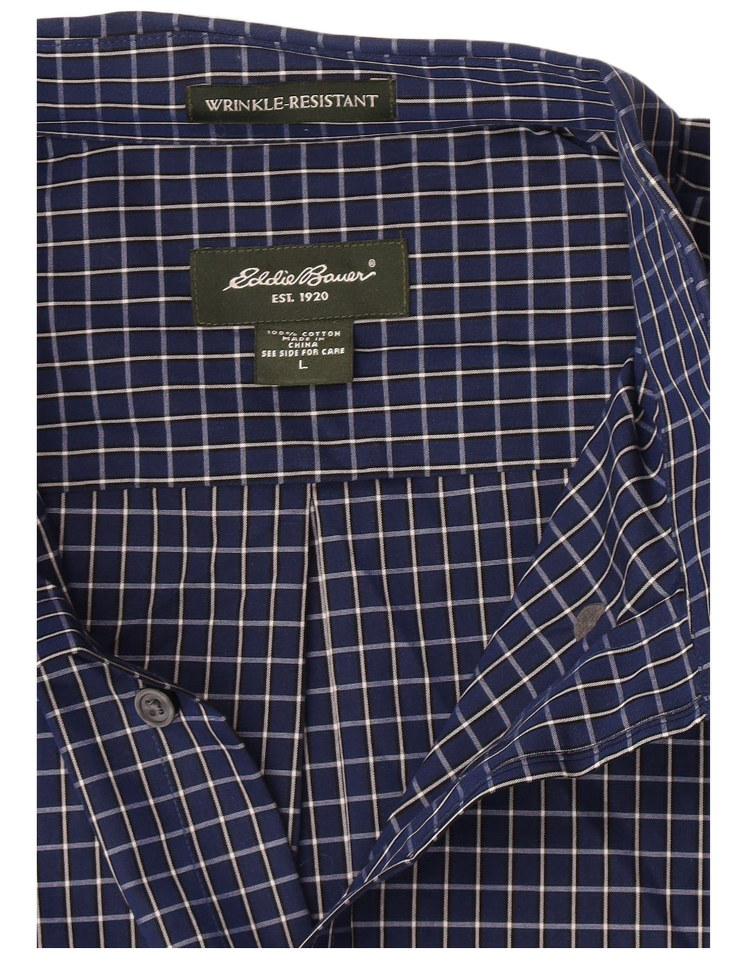 Eddie Bauer Chemise Homme Grand Carreau Bleu Marine Coton