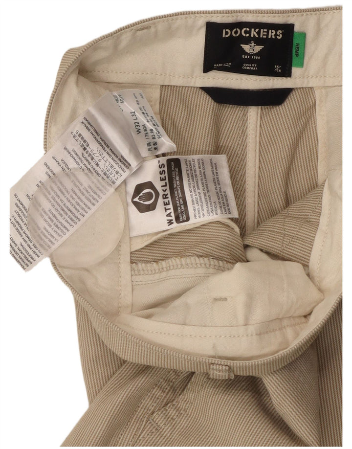 DOCKERS Pantalon Chino Fuselé Homme W32 L32 Coton Beige à Fines Rayures