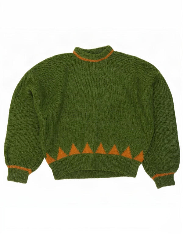 vintage Womens Turtle Neck Jumper Sweater UK 14 Grand Vert Géométrique