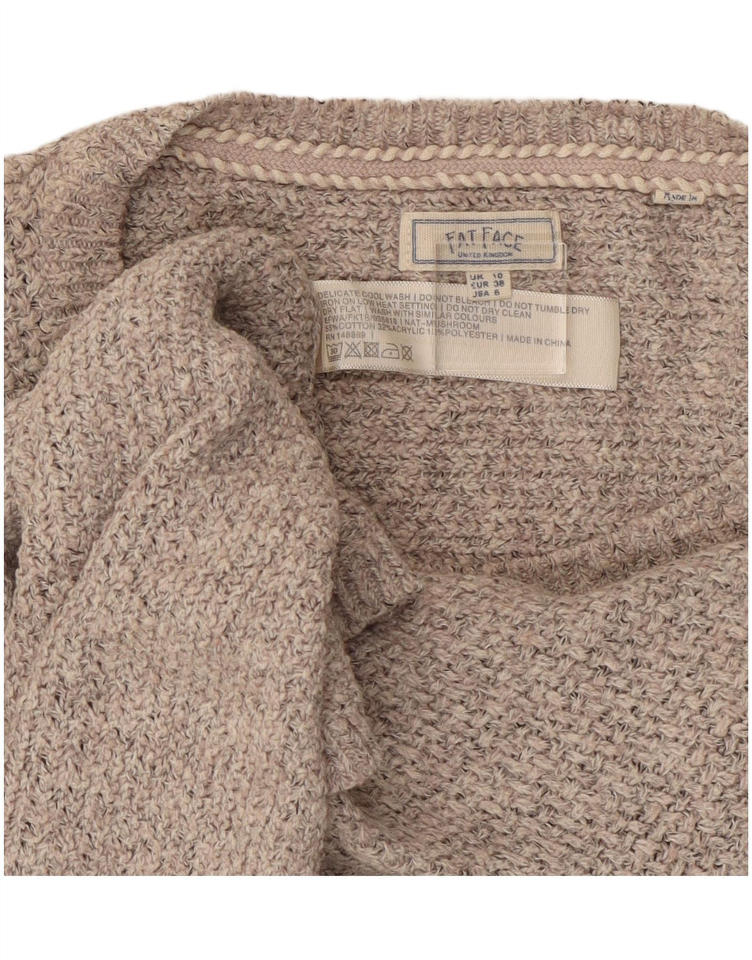 Fat Face Pull surdimensionné à col bateau pour femme UK 10 Petit Gris Coton