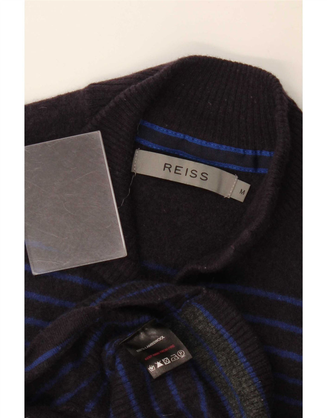 Reiss Pull à col boutonné pour femme UK 12 Bleu marine moyen rayé