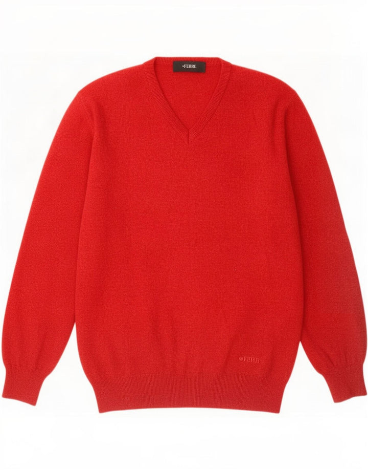 Ferre Pull Col V Homme Rouge Moyen Laine