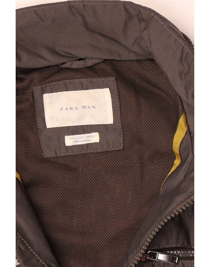 Zara Veste bomber à capuche pour homme UK 40 Large Gris