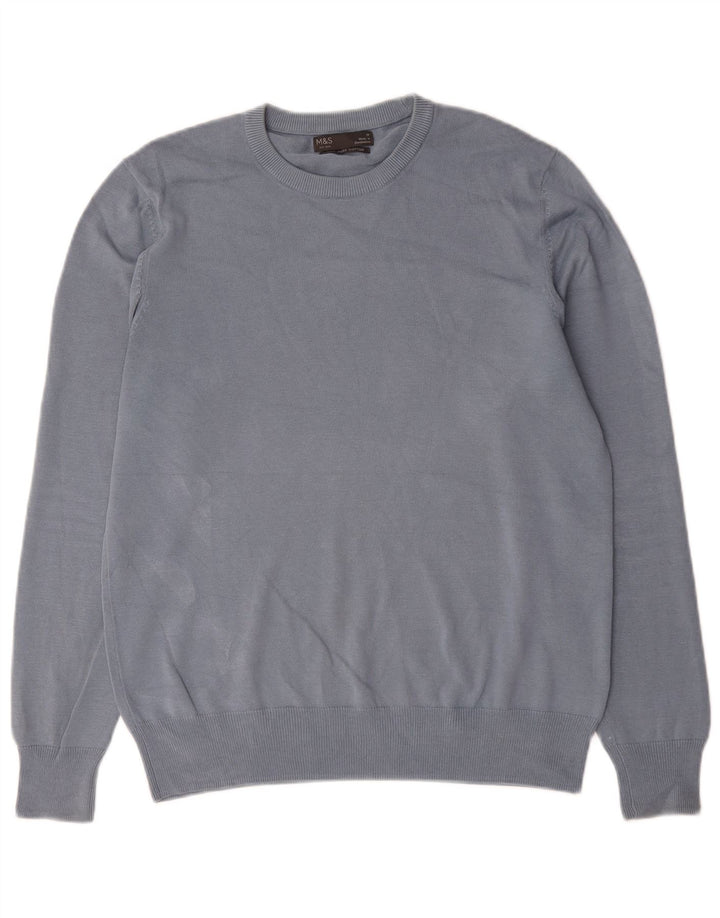 Marks & Spencer Pull Col Rond Homme Bleu Moyen Coton
