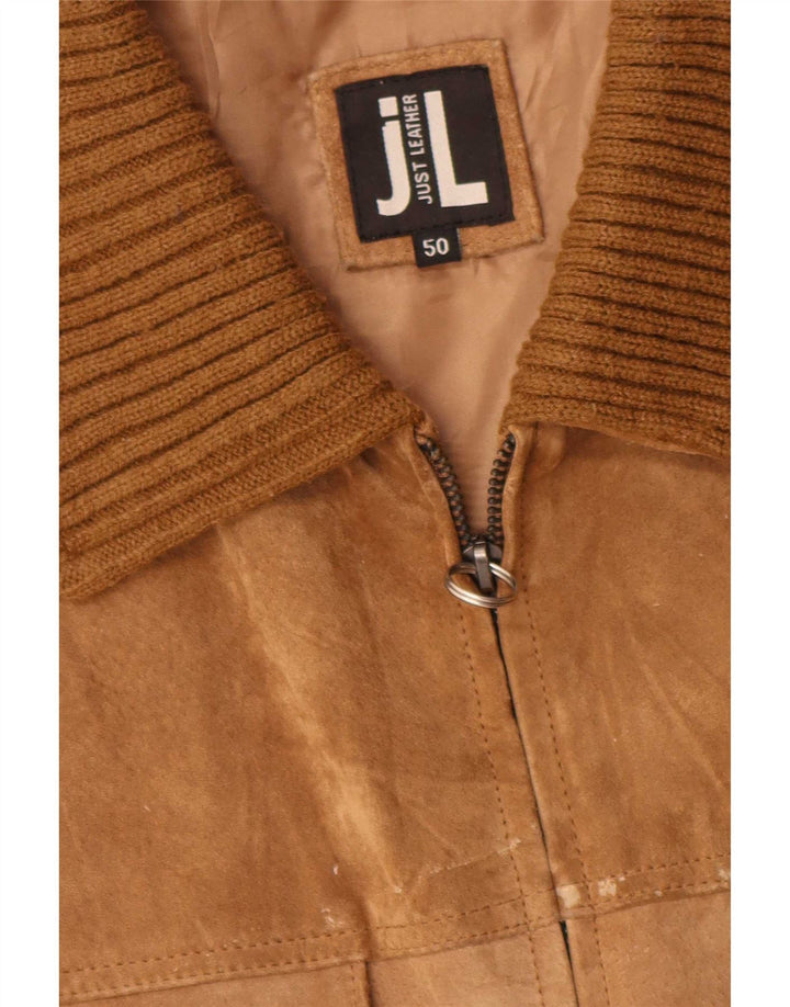 vintage Femme Daim Bomber Jacket IT 50 XL Beige Colourblock Cuir