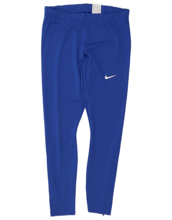 Nike Womens Dri Fit Leggings UK 14 Large  Blue Polyester