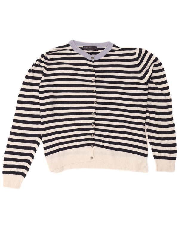 Marks & Spencer Pull Cardigan Femme UK 22 3XL Bleu Marine Rayé Viscose