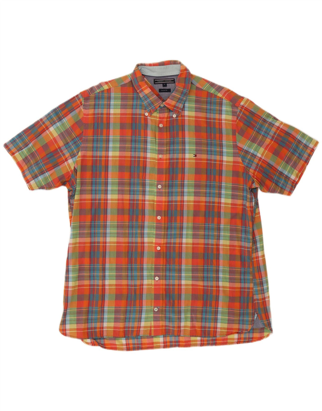 Tommy Hilfiger Chemise à manches courtes pour homme Coupe personnalisée XL Carreaux multicolores