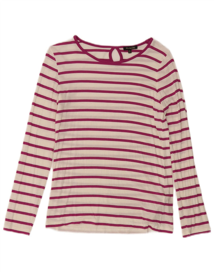 Massimo Dutti Haut à manches longues pour femme UK 10 Petit modal rayé blanc
