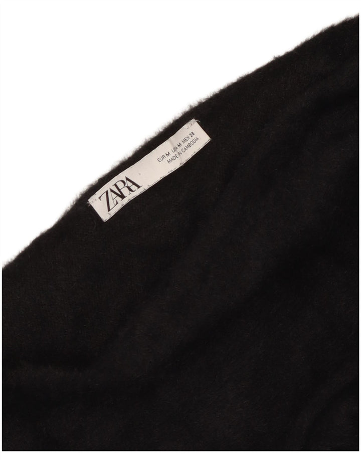 Zara Womens Crop Top Manches Longues UK 14 Moyen Noir