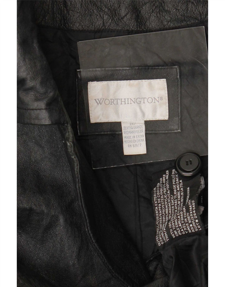 Worthington Manteau en cuir pour femme UK 20 2XL Noir