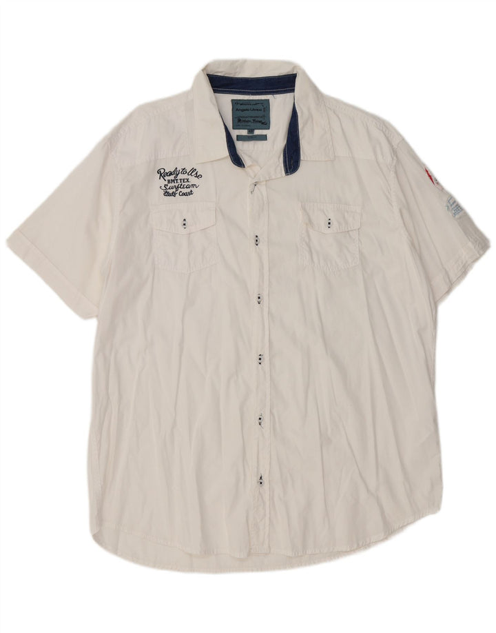 Angelo Litrico Chemise Slim Fit à Manches Courtes pour Hommes IT 48 Coton Blanc Moyen