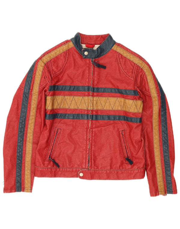 Veste en cuir graphique vintage pour garçons 7-8 ans rayé rouge