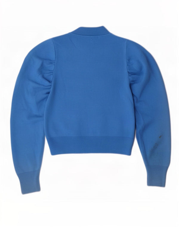 Topshop Pull court à col rond pour femme UK 10 Petit Bleu Acrylique