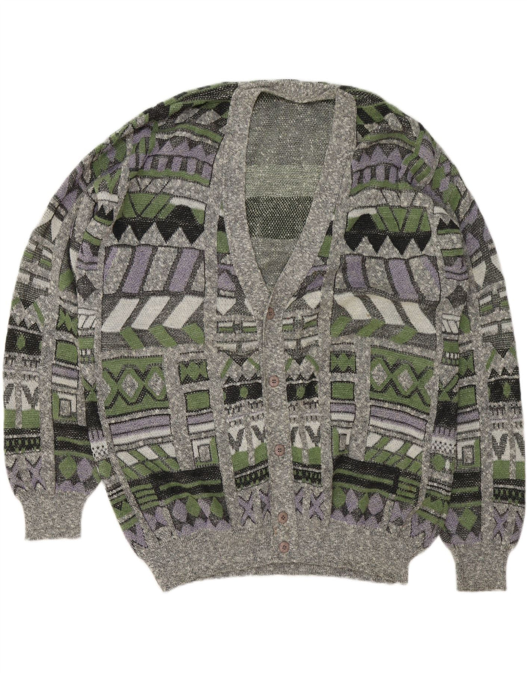 VINTAGE Cardigan homme pull 2XL multicolore géométrique