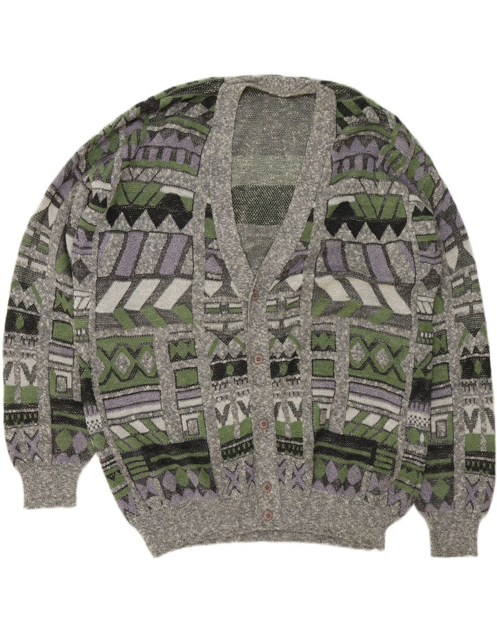 VINTAGE Cardigan homme pull 2XL multicolore géométrique