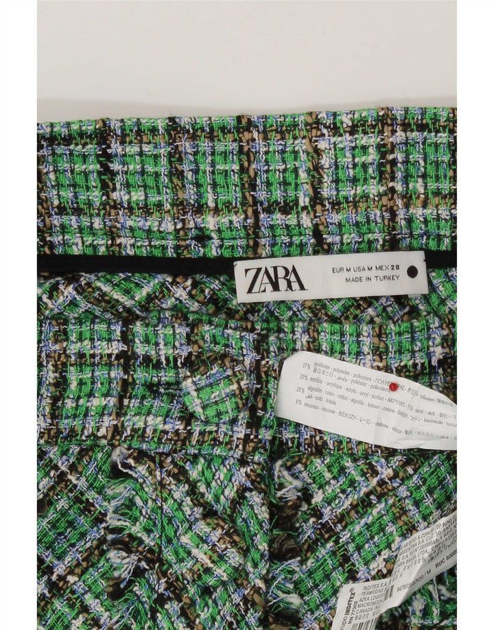 Zara Jupe trapèze taille haute pour femme Medium W28 Vert à carreaux en polyester