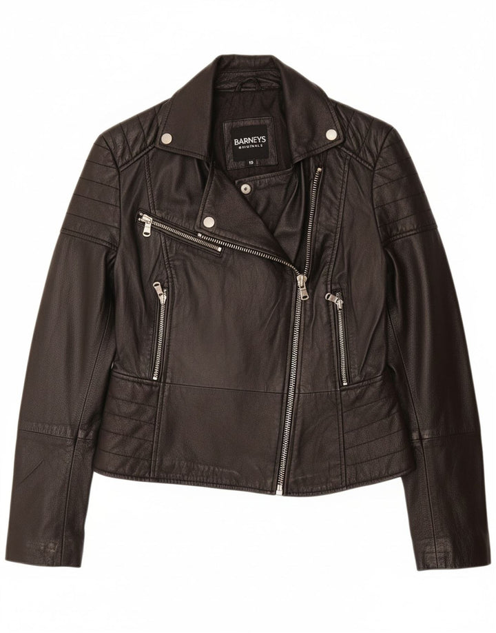 BARNEYS Veste de motard en cuir pour femme US 10 Grand cuir noir