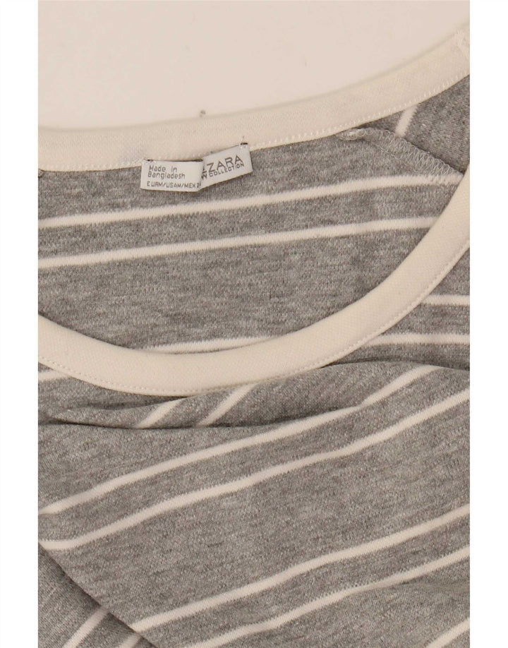 Zara Femme Top Manches Longues UK 44 Gris Moyen Rayé