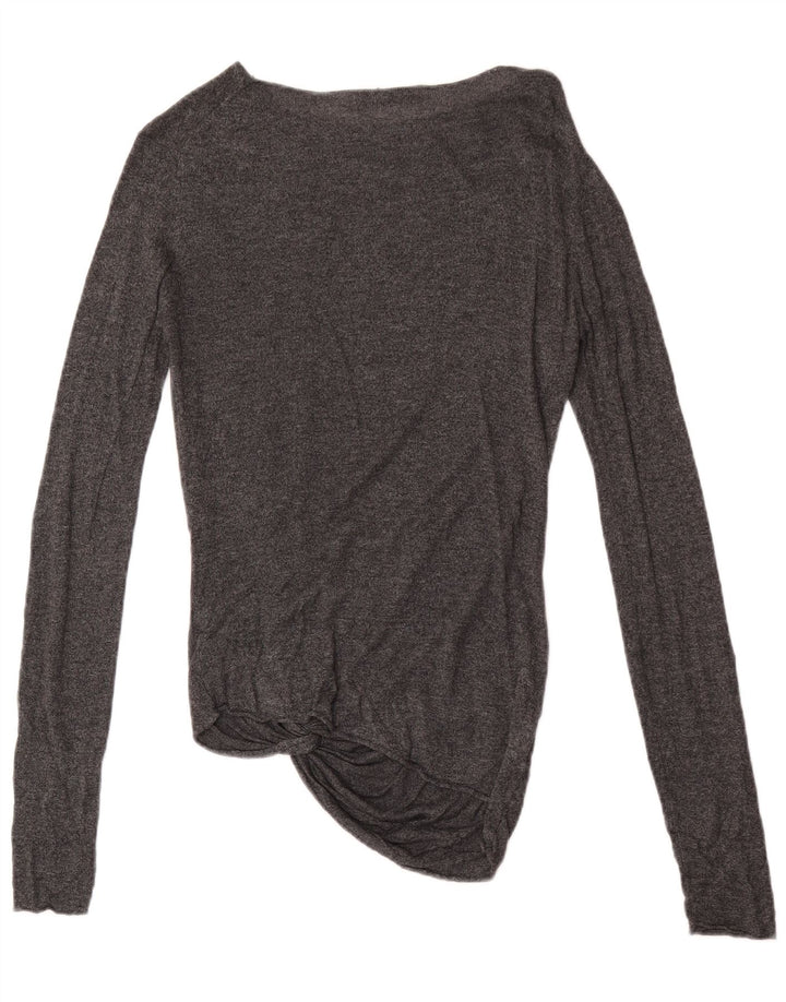 Zara Femme Top Manches Longues UK 12 Acrylique Gris Moyen