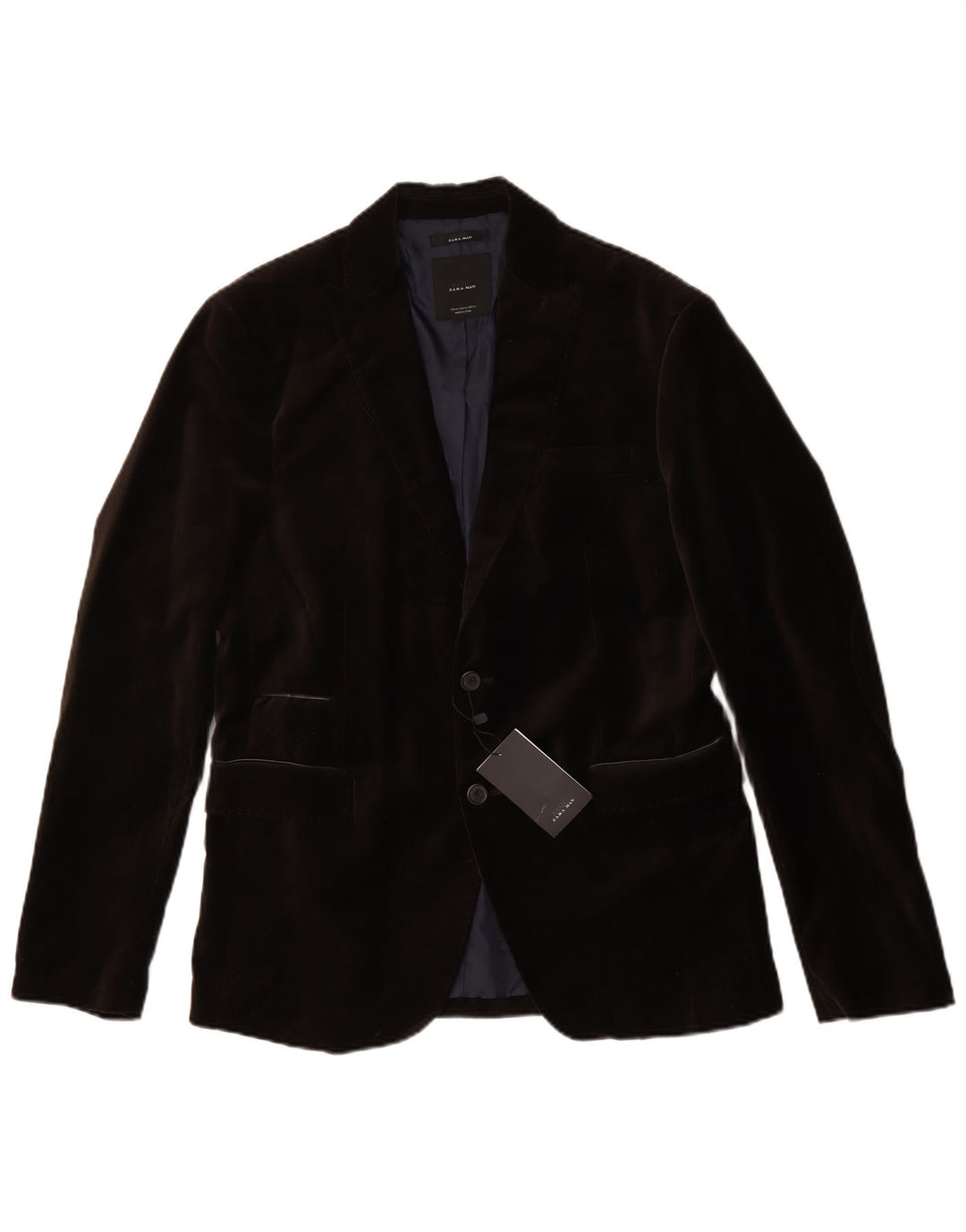 Zara Veste blazer en velours à 2 boutons pour homme EU 50 Marron moyen Polyester