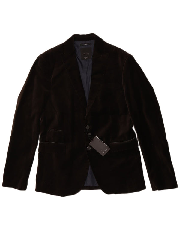 Zara Veste blazer en velours à 2 boutons pour homme EU 50 Marron moyen Polyester
