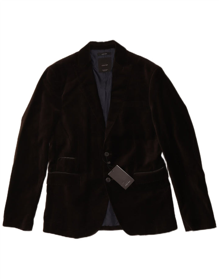 Zara Veste blazer en velours à 2 boutons pour homme EU 50 Marron moyen Polyester