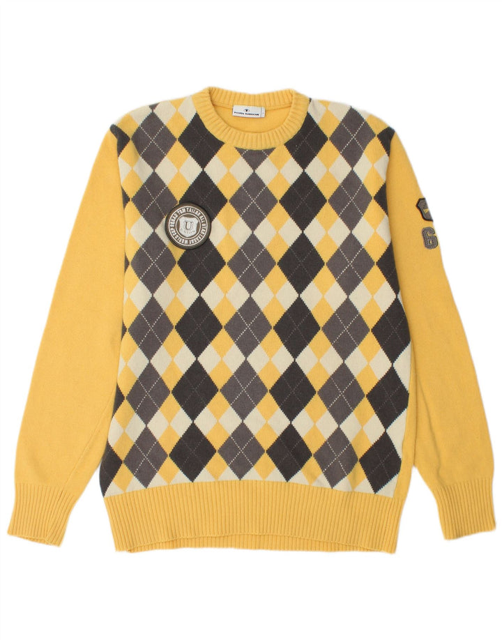 Tom Tailor Pull ras du cou pour homme, grand, jaune, Argyle/diamant