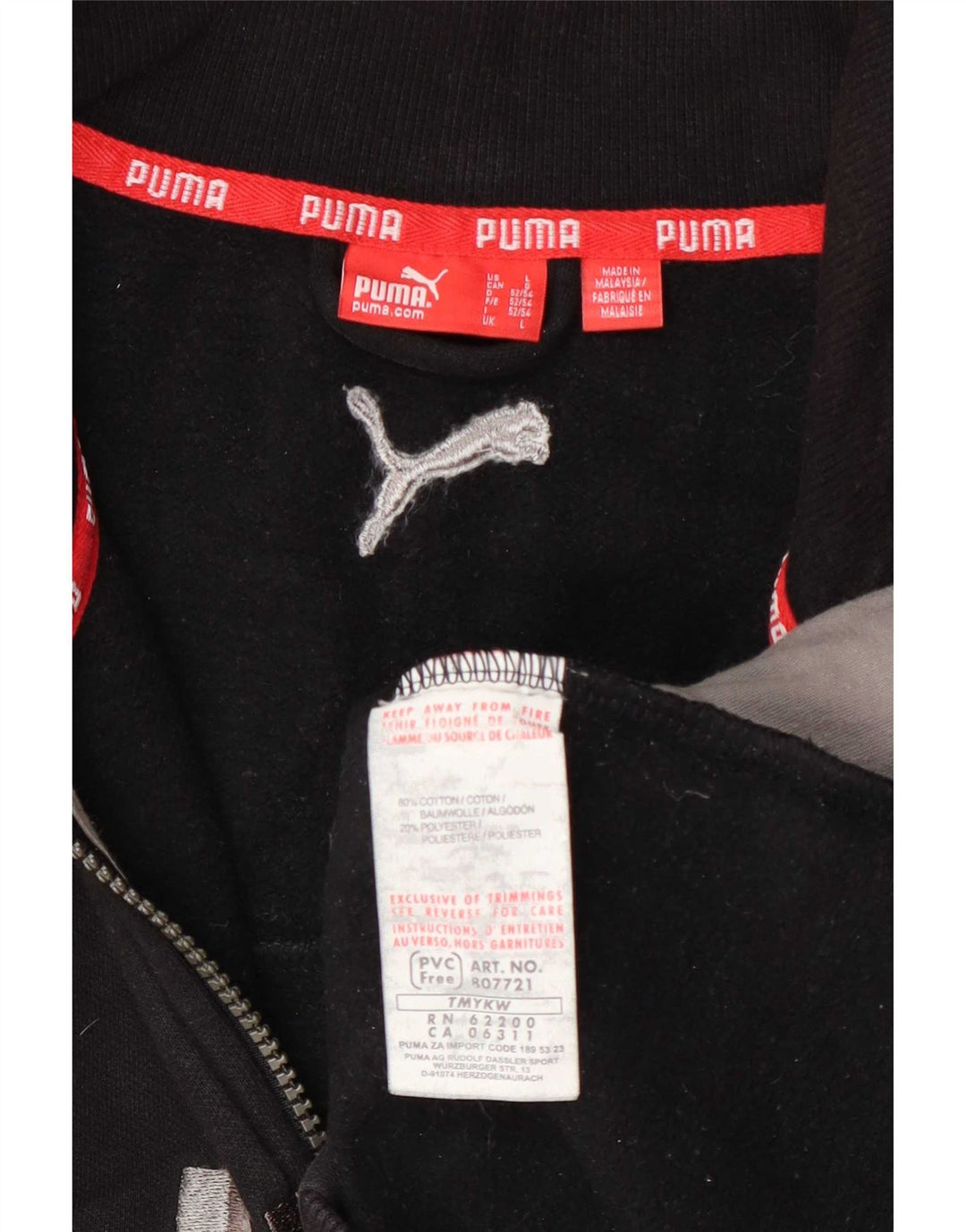 Puma Veste de survêtement graphique pour homme Taille L en coton noir