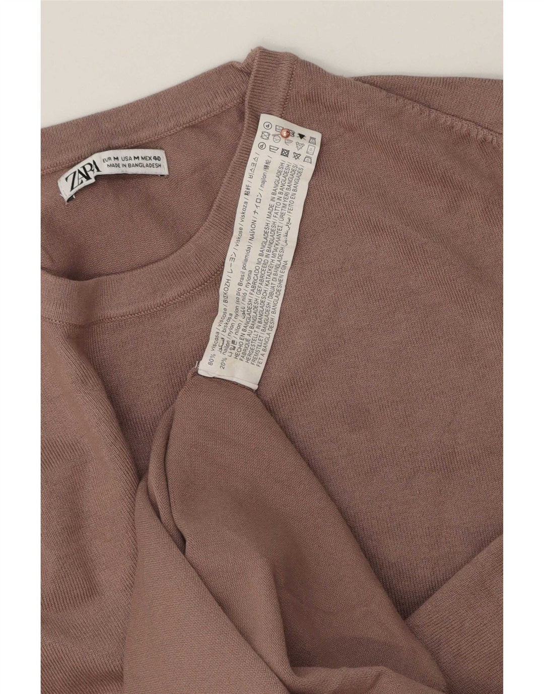 Zara Pull Col Rond Homme Marron Moyen Viscose