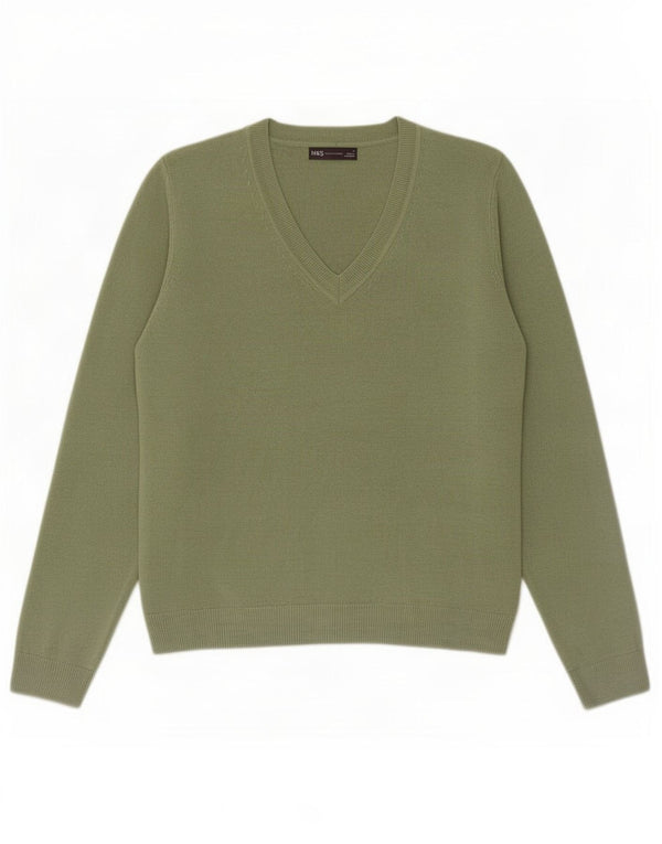 Marks & Spencer Pull col en V pour femme UK 14 Grand Kaki Acrylique