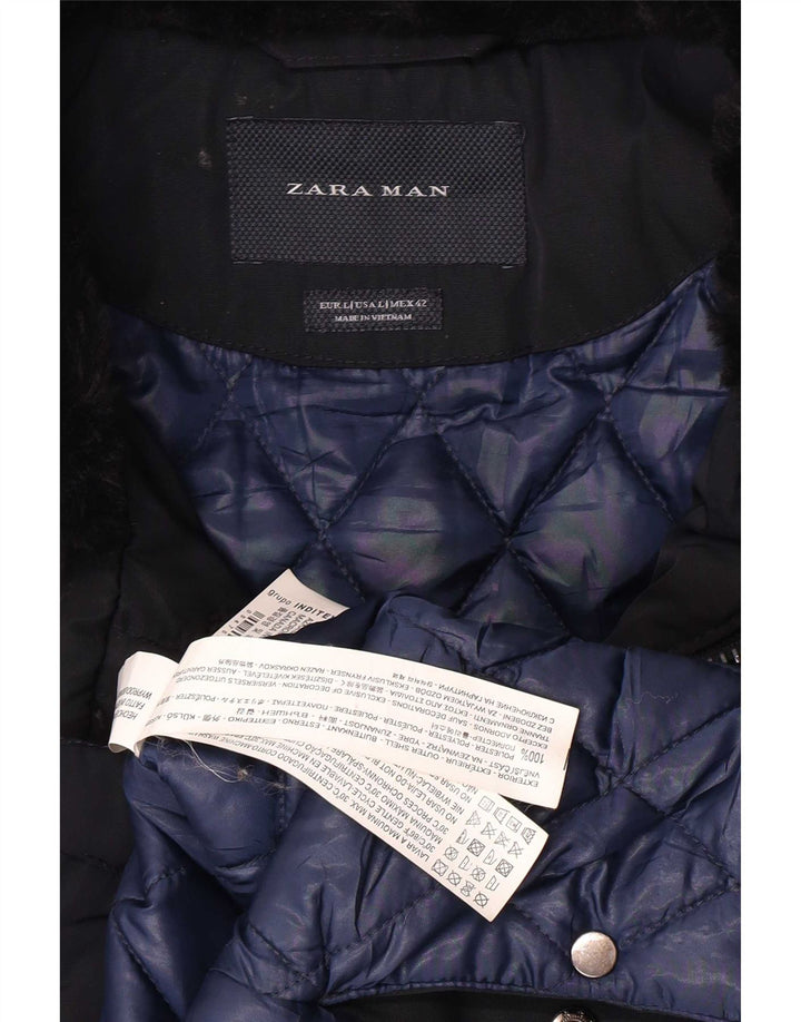 ZARA Veste Militaire Homme UK 40 Large Bleu Marine Polyester