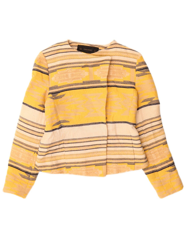 Zara Veste blazer courte ouverte pour homme UK 12 en coton rayé jaune moyen