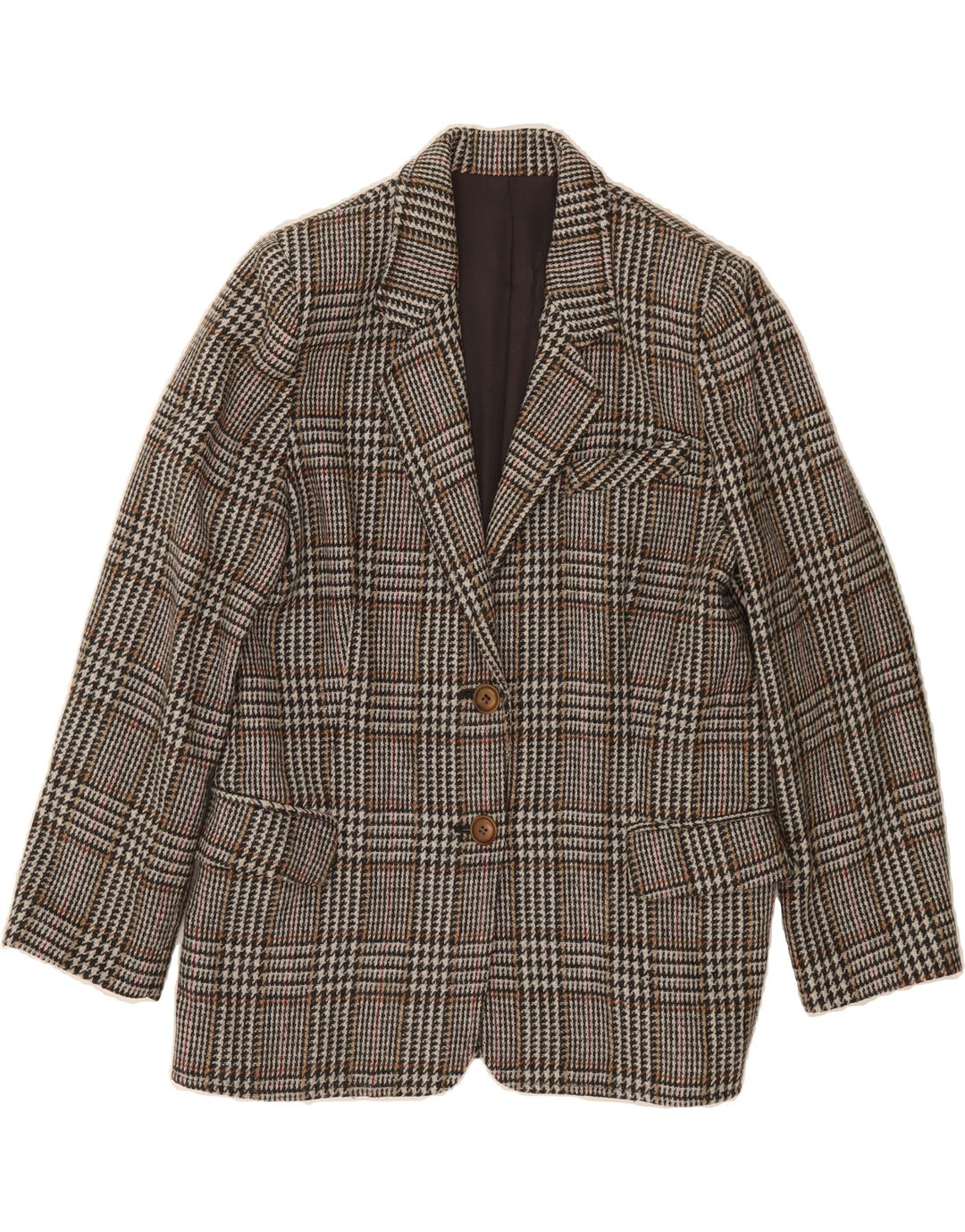 VINTAGE Womens 2 Button Blazer Jacket IT 48 XL Grey Houndstooth Wool Vintage Vintage and Second-Hand Vintage from Messina Hembry 