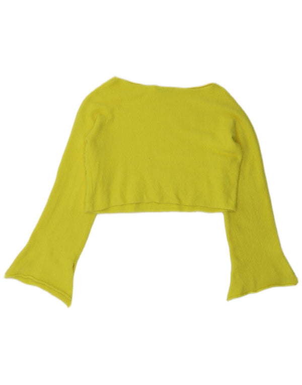 Zara Womens Crop Top Manches Longues UK 14 Nylon Jaune Moyen