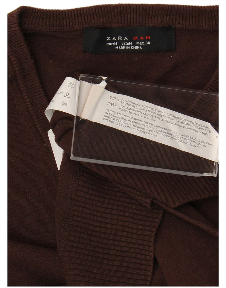 Zara Pull Col V Homme Marron Moyen Coton