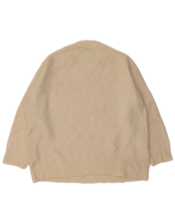Zara Pull surdimensionné à col bateau pour femme UK 10 Petit Beige