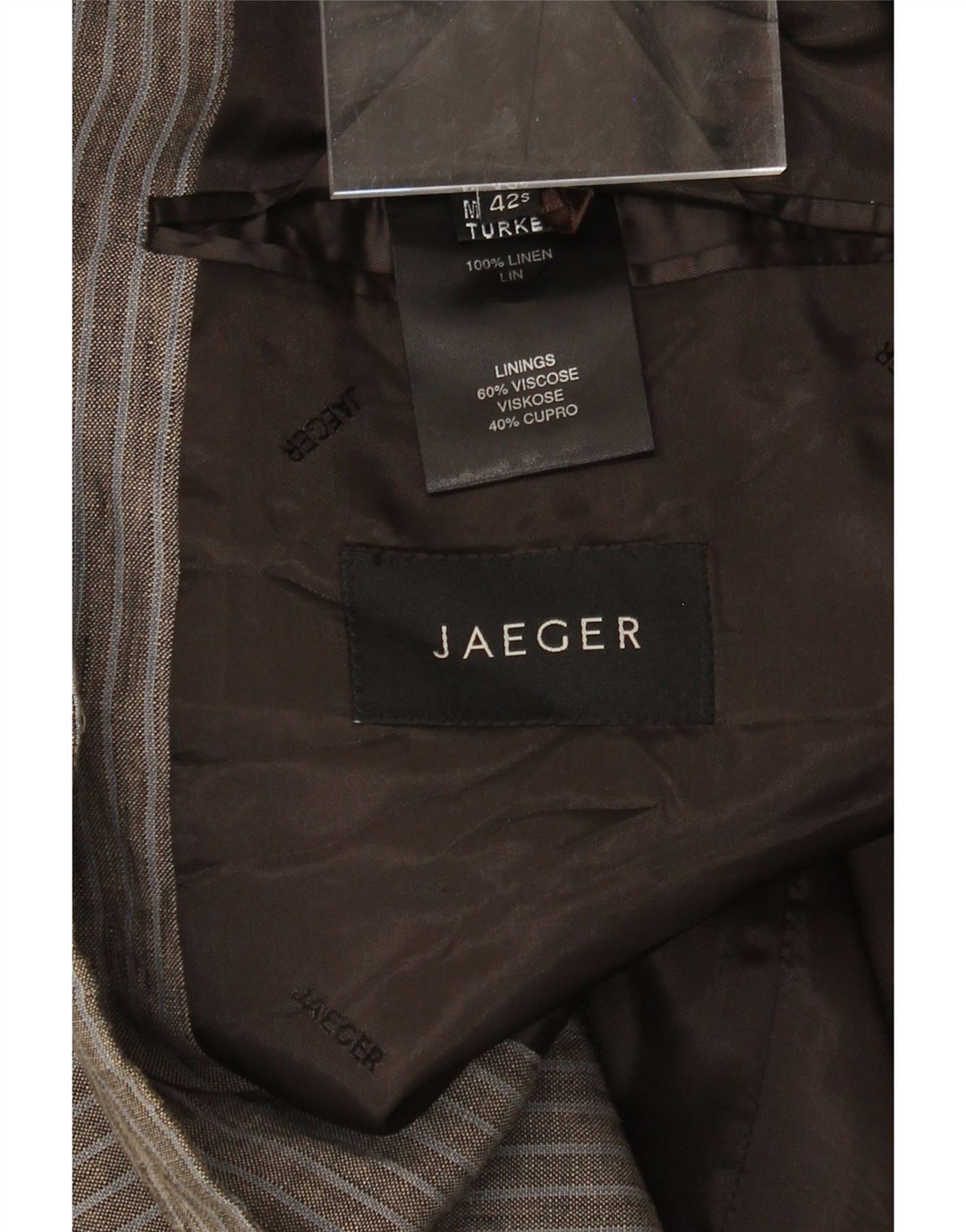 JAEGER Mens 2 Button Blazer Jacket UK 42 XL Grey Striped Linen Vintage Jaeger and Second-Hand Jaeger from Messina Hembry 