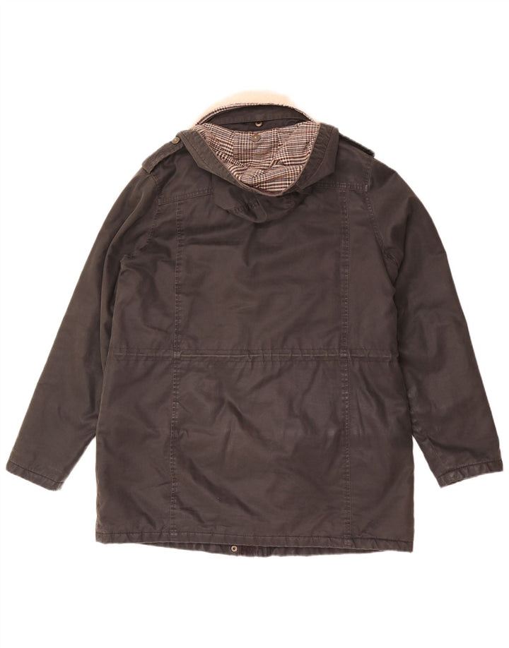 Fat Face Parka à capuche pour femme UK 12 en coton noir moyen