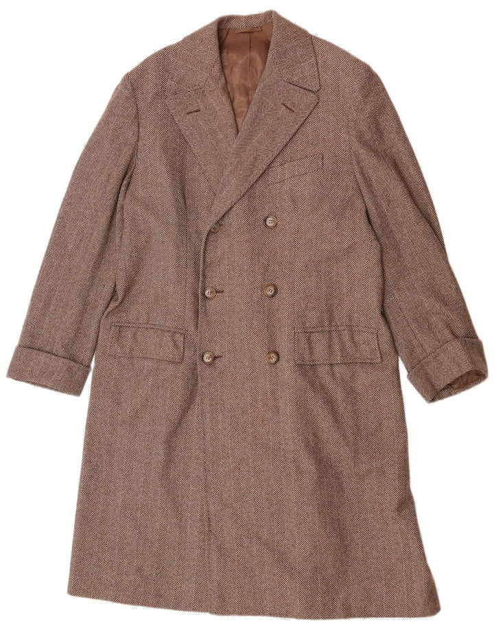 vintage Femmes Double Breasted Coat UK 40 Grand Chevrons Brun